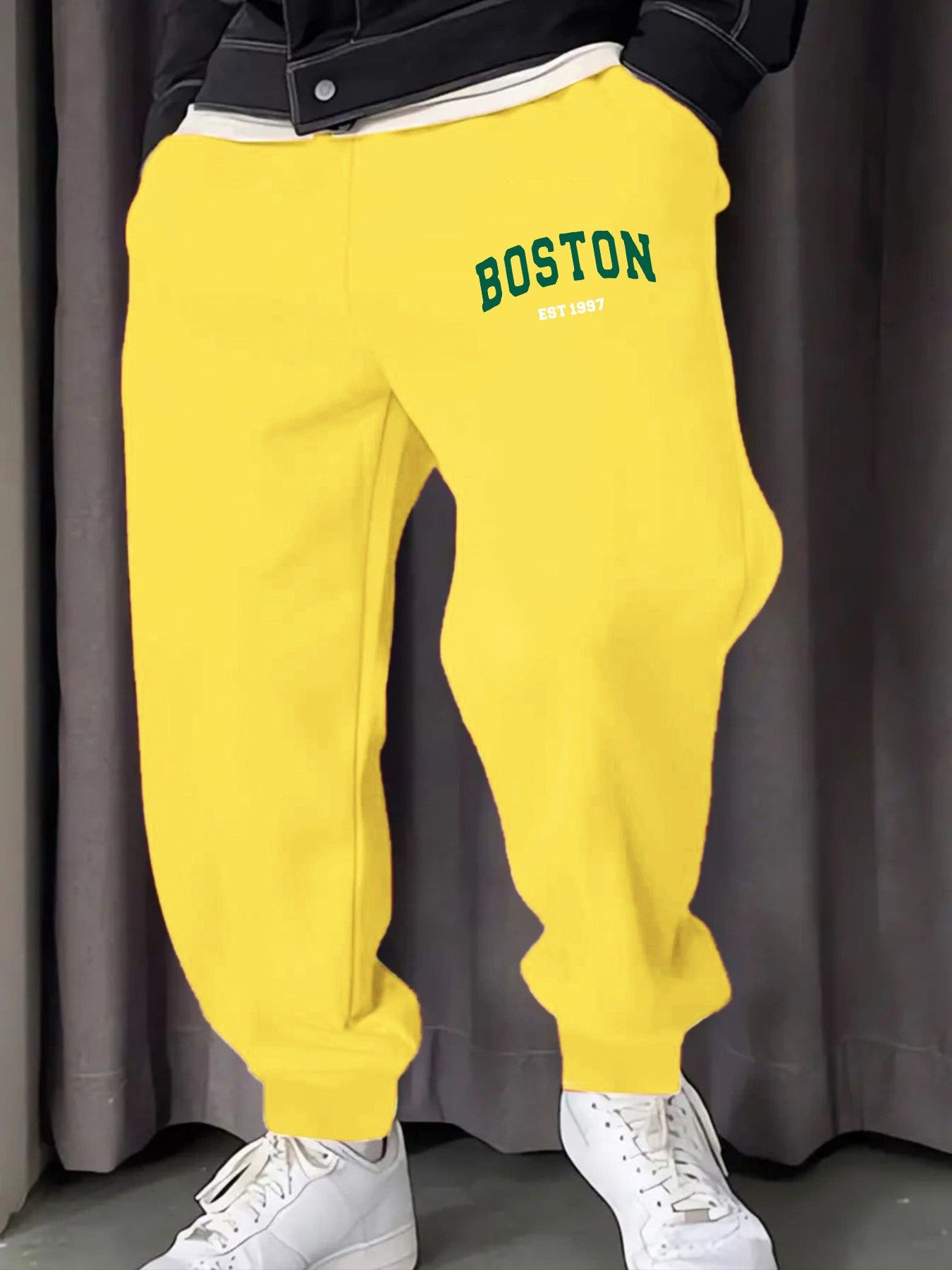 Boston Letter Simple Printing Male Sweatpants Soft Warm Britches Autumn Street Long Pants Hip Hop Fashion All-Match Trousers