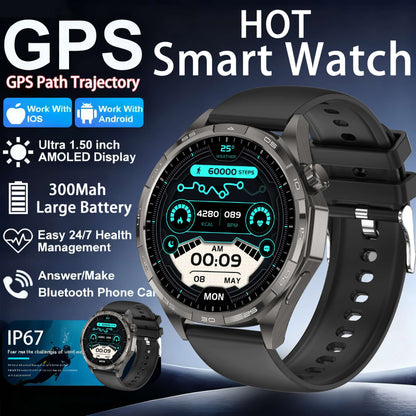 2026 Novo Relógio Fitness Original G T6 Pro Smartwatch Tela AMOLED HD de 1.50" com GPS, Monitor de Batimentos Cardíacos e Chamadas Bluetooth para Homens