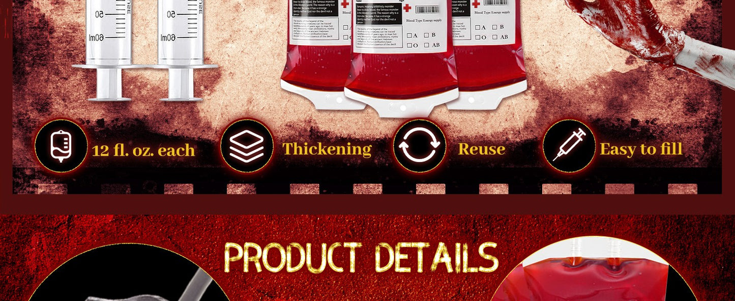 10-100PCS Halloween Blood IV Bags for Drink and Clips Pouch Prop Energy Vampire for Zombie Hospital Theme Halloween Decor Supply