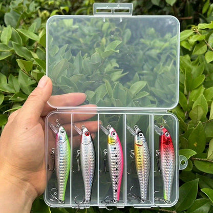 5PCS/BOX Minnow Fishing Lure Artificial Hard Bait Bionic 3D Eyes Floating Wobbler Crankbait Bass Trolling Fishing Tackle