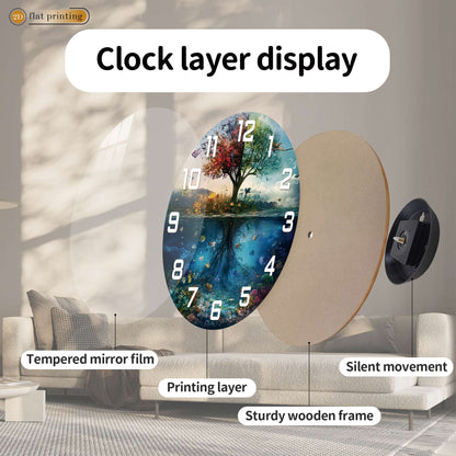 Tree of Life with Underwater Scene Wall Clock, Nature Harmony Theme Decor, Silent Quartz Movement Decorative Timepiece