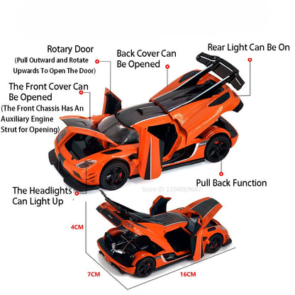 1:32 Escala ONE1 Miniatura Carro Esportivo Modelo Brinquedos Liga Fundida 4 Portas Abertas com Veículos de Corrida de Fricção para Crianças Presentes