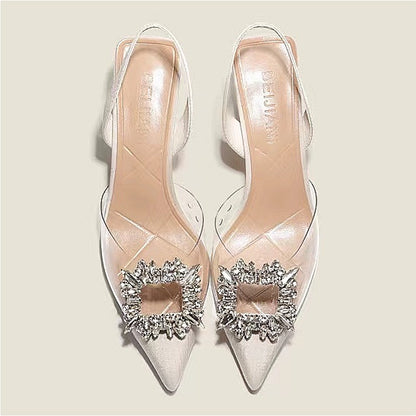 Sapatos Femininos de Salto Alto Primavera e Outono, Novos, Sexy, para Banquete, Confortáveis, Cristal, Transparentes, Cor Sólida, Bico Fino