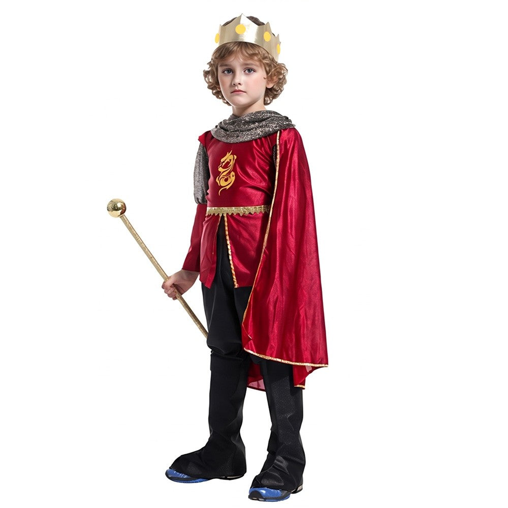 Boy King Prince Role Playing Costume Royal Set Prince Crown Cloak Halloween Birthday Makeup Party Gorgeous Dress Up No scepter