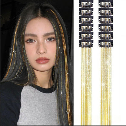 12Pçs Cabelo Sintético Tinsel 50cm com Presilha Glitter Tinsel Presilha de Cabelo Kit de Tinsel Resistente ao Calor Brilho Cintilante Cabelo de Fada