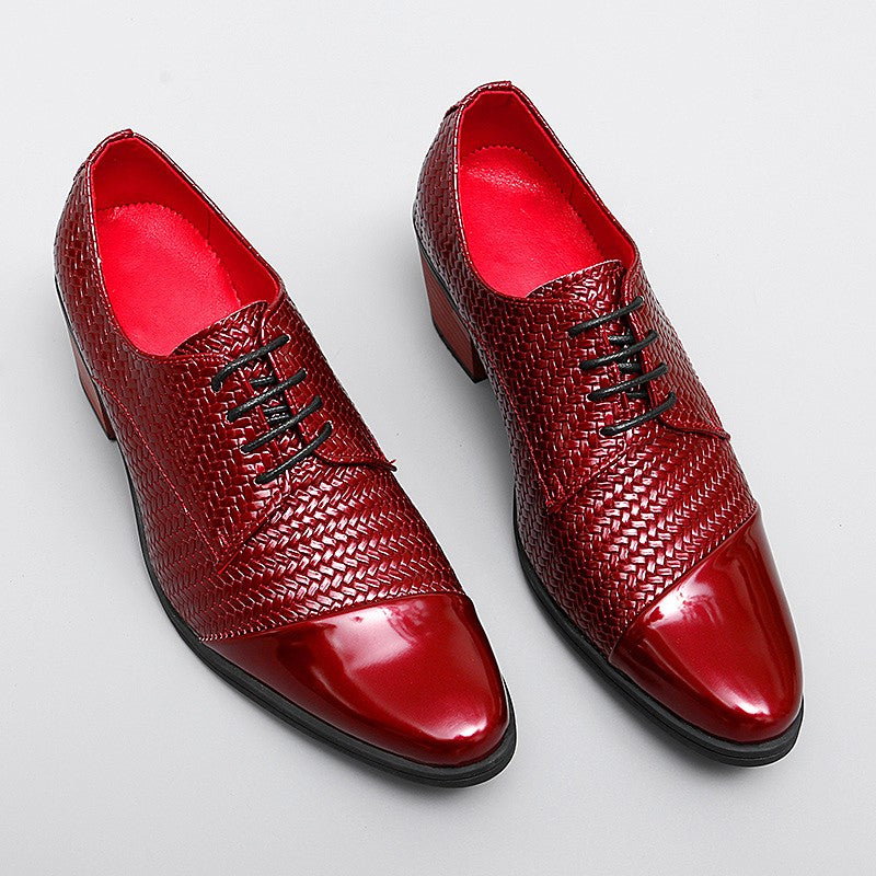 Men's Leather Shoes Banquet Dress Shoes Formal Occasions Men's Business Leather Shoes Office Red High Heels Pointed Shoes