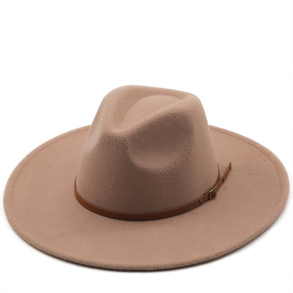 9.5cm Wide Brim Fedora Hats with Brown Belt Autumn Winter Women Party Top Hat Men Jazz Retro Cowboy Felt Cap Panama Sun Hat