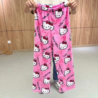 2025 Autumn Winter Christmas Y2K Hello Kitty Pants Sanrio Anime Women's Cartoon Couple Home Sleepwear Pants Casual Home Clothing