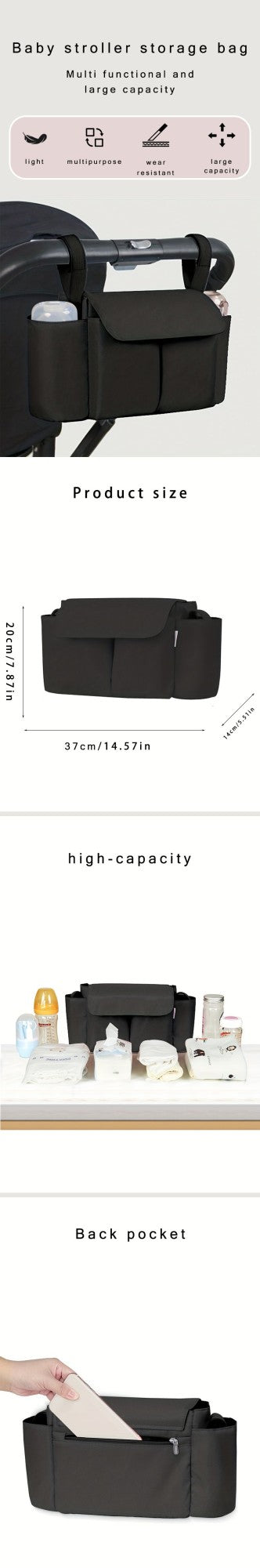 Stroller Organizer Bags Mummy Large Capacity Travel Hanging Bag Bottle Holder Pram Diaper Bags Baby Stroller Accessories