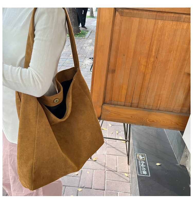 Autumn and winter new matte suede tote bag large capacity commuter casual shoulder bag fashionable versatile women's bag