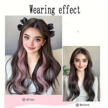 2pcs Cute Colorful Hair Extension One-Piece Seamless Invisible Hairpieces Hair Piece For Kid synthetic Invisible Clip Hair Piece