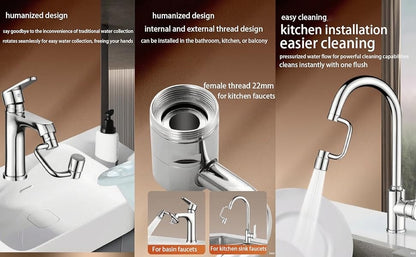 Extensor de Torneira de Cozinha Giratório 1080° com Spray, Aço Inoxidável, À Prova de Respingos, 2 Modos, Bico Arejador para Torneira de Pia