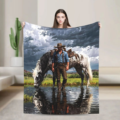 Arthur Morgan Cowboy Movie Game Blanket Super Warm Throw for Outdoor Travel Bedding Custom Quality Bedspread