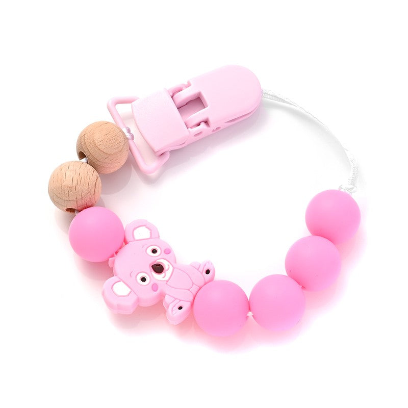 Baby Pacifier Clips Holder Silicone Cartoon Animal Teething Chain Wood Teether For Baby Pacifier Chain Nursing Chew Toys Gift
