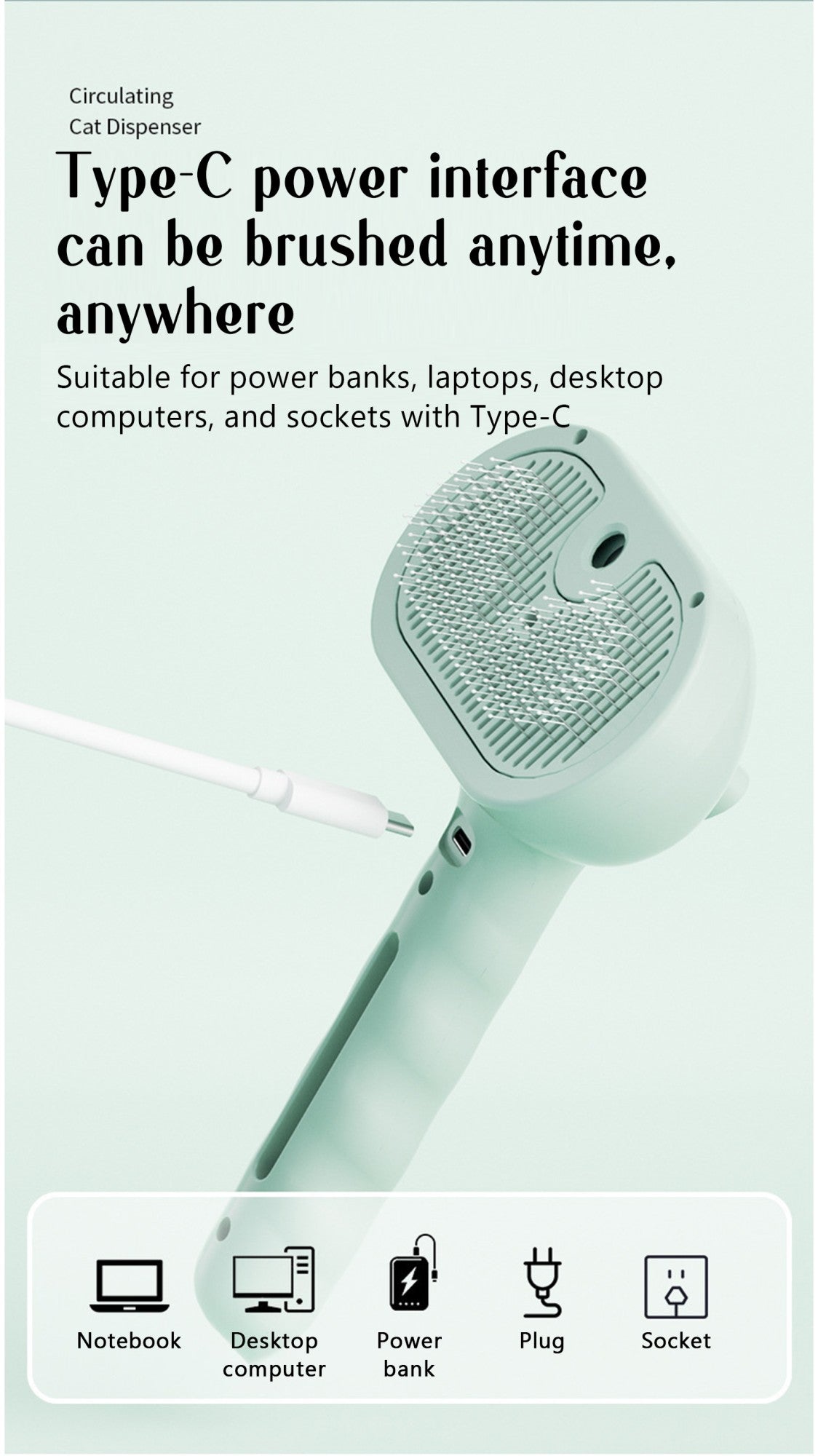 Pente a vapor para cães, escova de massagem para animais de estimação, carregamento USB, cabeça redonda segura, dentes macios, pente universal para remoção de pelos para cães e gatos