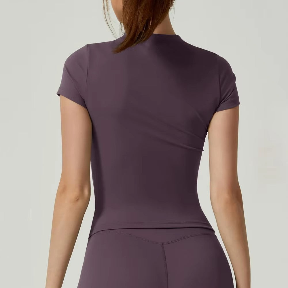 New Women Running Sports T Shirt Summer Short Sleeve Round Neck Breathable Stretchy GYM Yoga Slim Fitness Active Top Tee