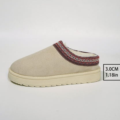 Women's Plush Lined Warm Slippers, Comfortable Winter Snow Shoes, Closed Toe Slip On Backless Indoor Outdoor Slippers