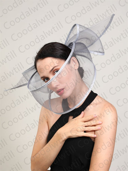 Fascinator de Véu Branco Elegante Chapéu Feminino para Kentucky Derby Evento de Corrida Adorno de Cabeça de Moda Boné de Rede Chapeau para Eventos Femininos
