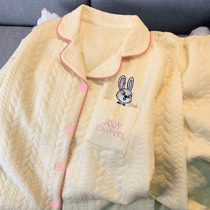 Embroidery Cartoon Character Judy Nick Pajamas Set for Women Disney Cute Sweet New 2PC Set Sleepwear Autumn Winter Soft Pajamas