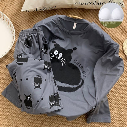 Plus Size Women's Pajamas Set Disney Cartoon Mickey Mouse Plus Size Sleepwear Cute Splice Pajama 2PC Set Nightwear Loungewear