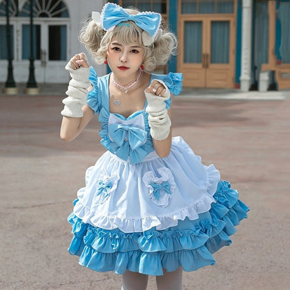 Japanese Cafe Blue Alice Maid Outfit, Cute Cosplay Puffy Dress, Sweet Princess Costume For Role Play Party Daily Casual Wear