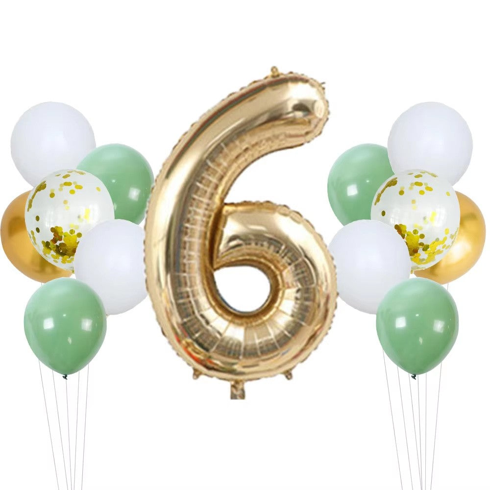 14pcs Sage Green White Metal Gold Balloons Set 40inch Light Gold Number Balloon for Boy Girl Baby Shower Birthday