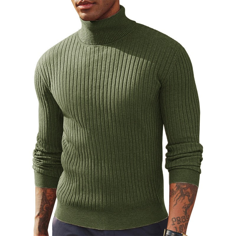 New Men's Slim Fit Long Sleeve Turtleneck Sweater Casual Ribbed Knitted Pullover Sweaters Winter Warm Outdoor Stripes Tops