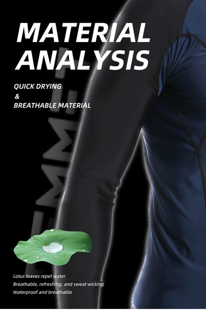 DEMMET Mens Swimwear Long Sleeve Rash Guard Swimming Surf T-Shirt UV Protection Quick Dry Beach Tight Surf Diving Clothes 120KG