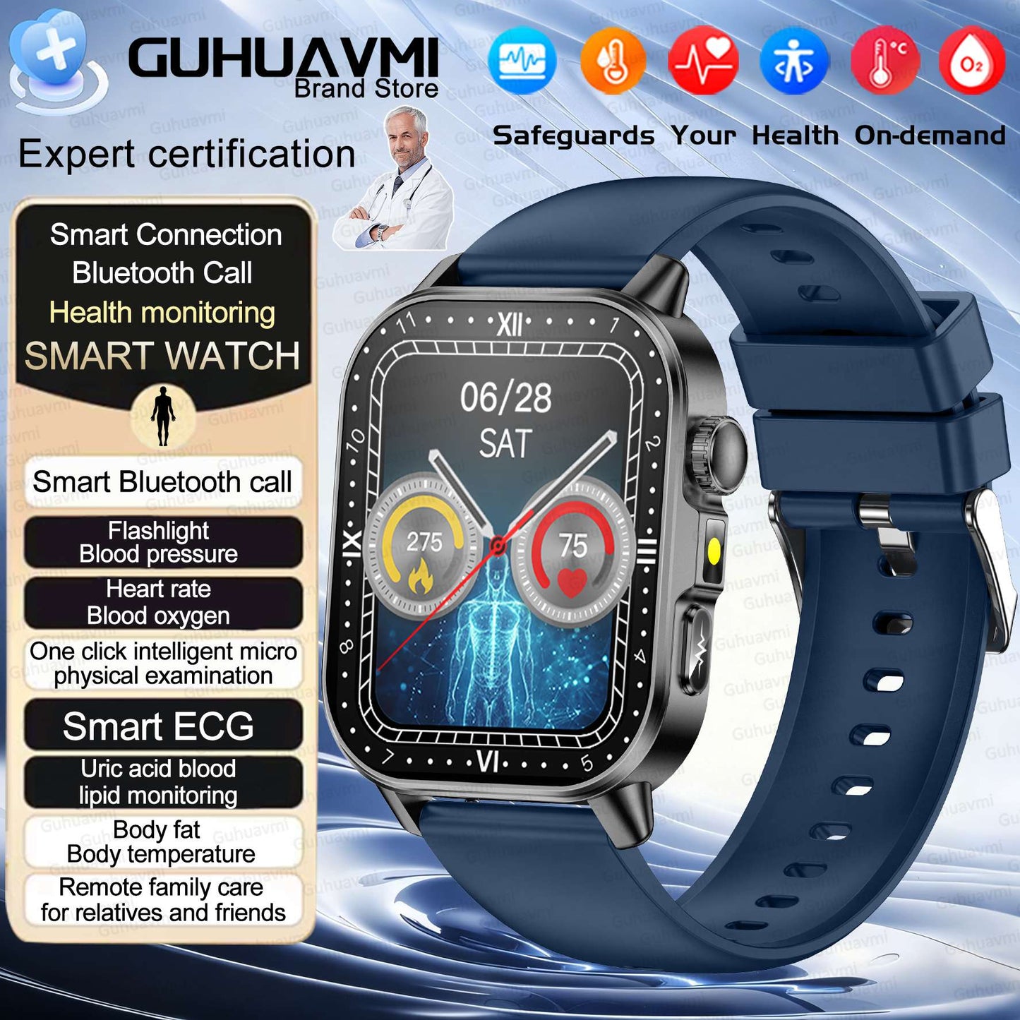 2026 New AI Health Diagnosis Smart Watch Body Analysis Uric Acid Blood lipids ECG+PPG Blood pressure call Smart watch Men Women