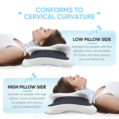 Ergonomic Cervical Pillow Memory Foam Pillow Neck Pain Relief Comes Ice Silk Pillowcase Adjustable  for Back Side Sleepers Gifts