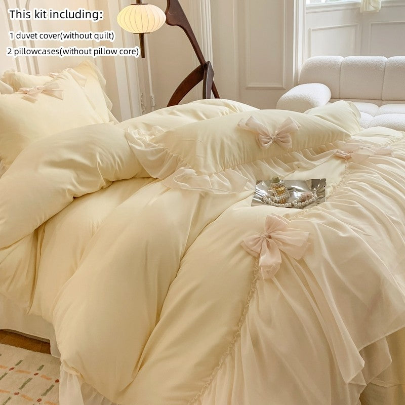 3pcs White Bedding set ruffles Duvet Cover Set (1*Duvet Cover + 2*Pillowcase, Without Core)for bedroom guest room