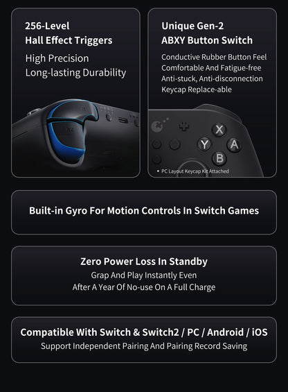 GuliKit TT Max Wireless Controller for Nintendo Switch 1/2 with Tension Adjustable TMR Joysticks for Windows Android iOS