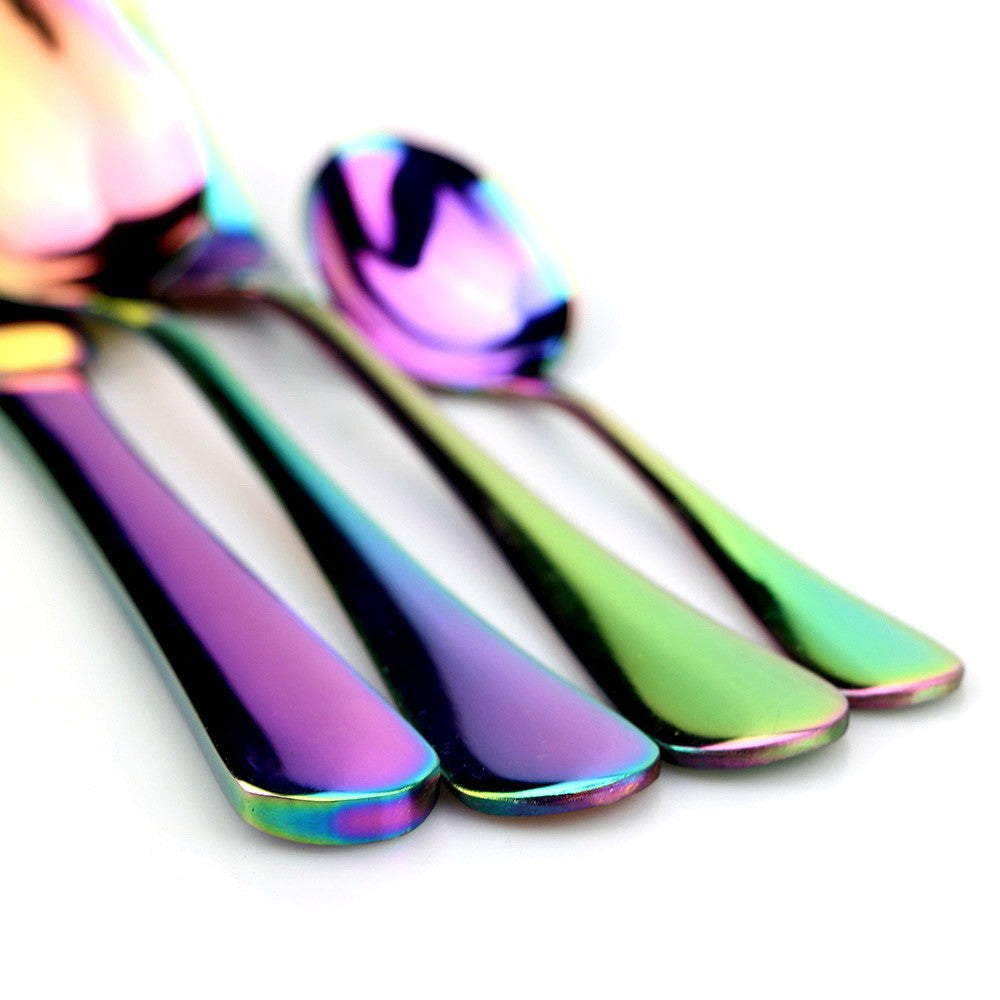 Conjunto de Louça Azul de 4 Peças com 2 Canudos de Metal Aço Inoxidável Talheres Coloridos Faca Garfo Colher de Chá Talheres de Prata