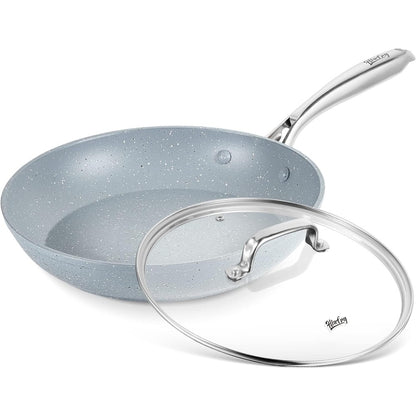 8 Inch Nonstick Frying Pan with Lid, Marble Skillet, Stone-Derived Coating,APEO & PFOA Free, with Heat-Resistant Handle