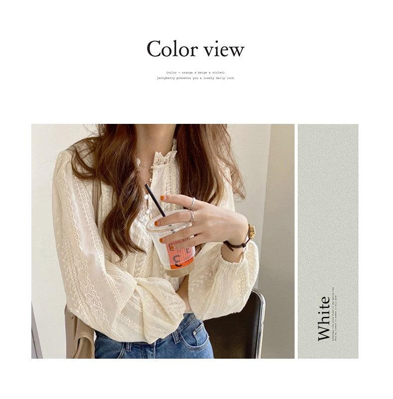 Autumn Lcae Embroidery Long Sleeve Women Blouses Office Lady ELegant Casual Button Shirts Sweet Clothing