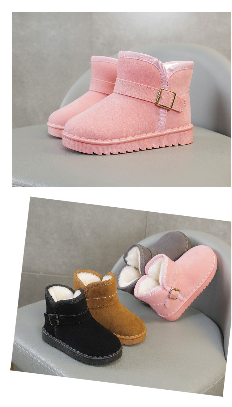 Boys Thermal Boots Kids Versatile Casual Buckle Non-slip Children Fashion Simple Non-slip Girls Snow Boots Cotton Winter Autumn