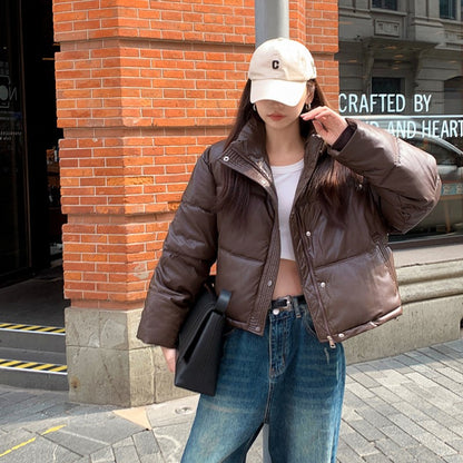 2025 New Autumn Winter Jackets Fashion Women Solid Long Sleeve Thick Pu Zipper Lapel Coats Casual Office Lady Korean Outerwear