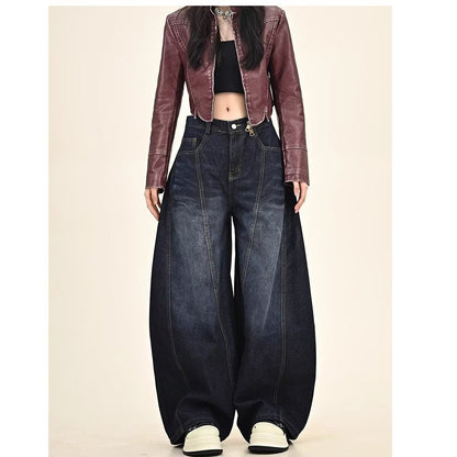 Embroidery pattern American hip-hop style women's jeans vintage loose-fitting long pants Y2K street style wide-leg unisex jeans