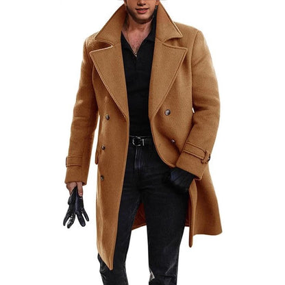 Sobretudo Masculino de Inverno Engrossado Manga Longa Casual de Negócios Quebra-vento Masculino Gola Virada Abotoamento Duplo Jaqueta Masculina Confortável