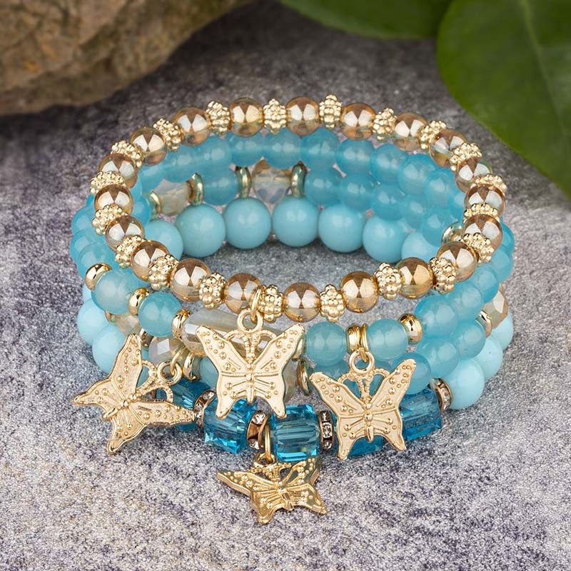 Conjunto de Pulseiras Femininas Boho com 4 Peças, Borboleta, Cristais e Miçangas, Joias da Moda, Presente para Festas