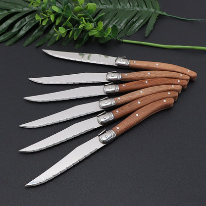 Wood Handle Laguiole Steak Knives Set Sharp Serrated Blade Dinner Knife Cutlery Stainless Steel Table Knives Kitchen 6/8/12pcs