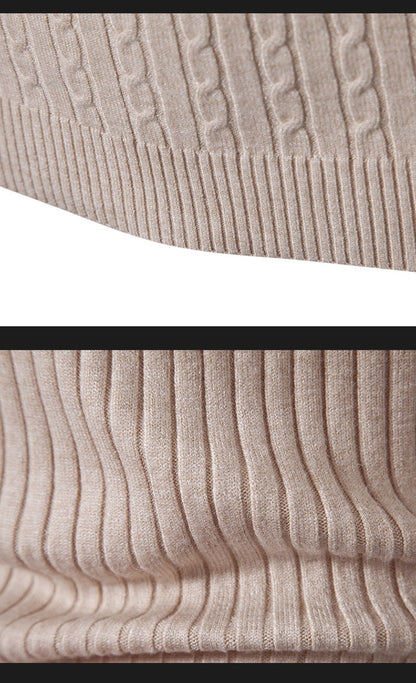 Autumn and Winter Men's Sweater Thin Elastic Fine Knitted Warm Top Versatile High Neck Solid Color Tight Fitting Pullover Top