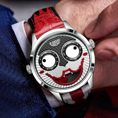LIGE 2025 Creative Watches For Men Clown Fashion Quartz Wristwatches Waterproof Leather Strap Mens Watch Cool Joker Reloj Hombre