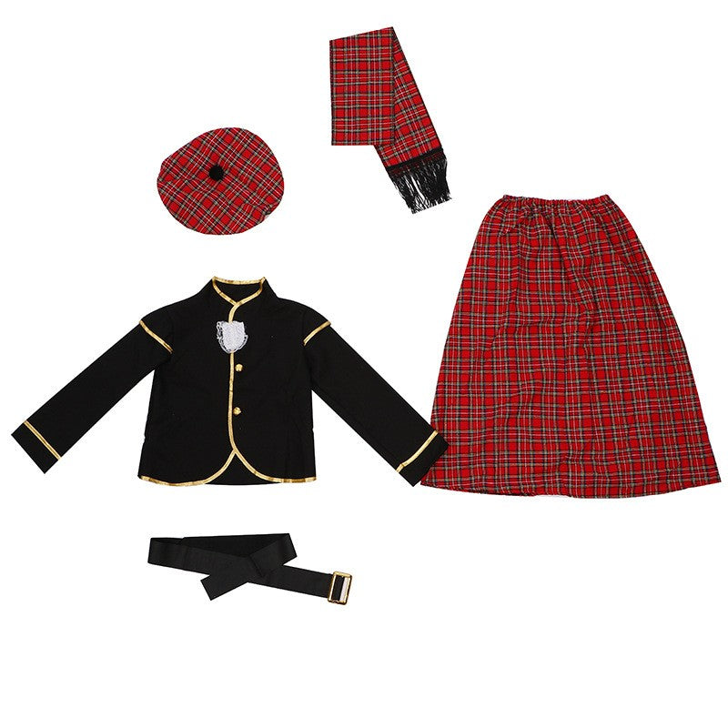 Boys Ethnic Scottish Tartan Clansman Cosplay Outfit Kids Around The World Book Day Week Halloween Party Costume