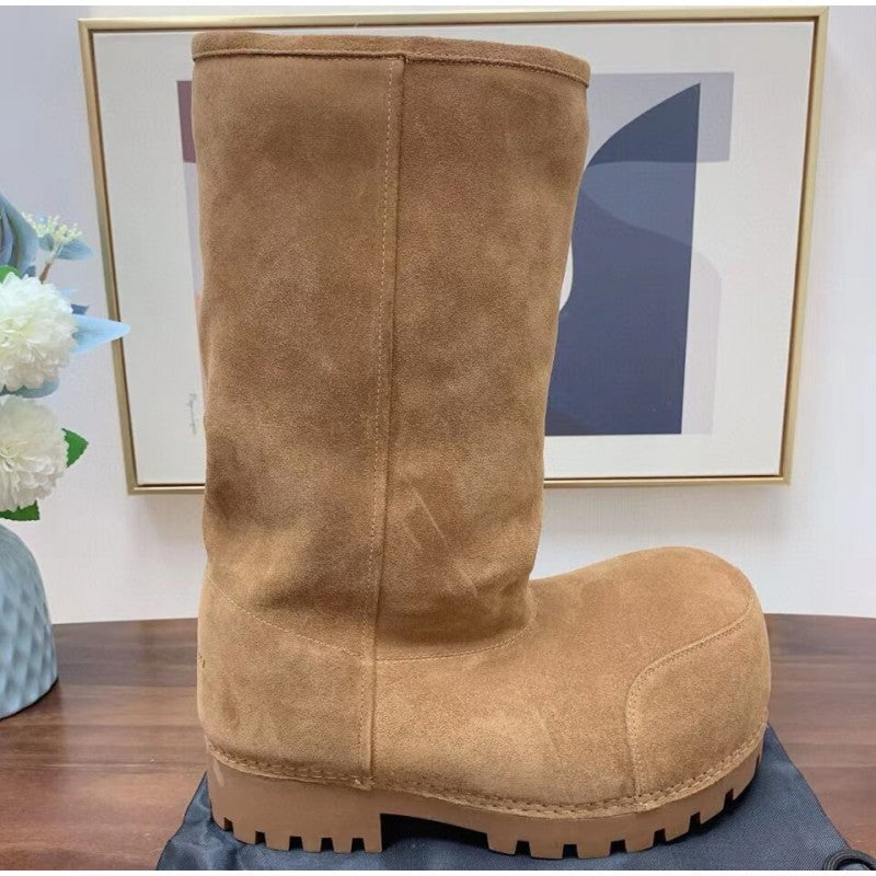 Fashionable Snow Boots Platform Elevating Warm Cotton Shoes Warm Big Head Design Long Boots Ladies All-over Brown Long Boots