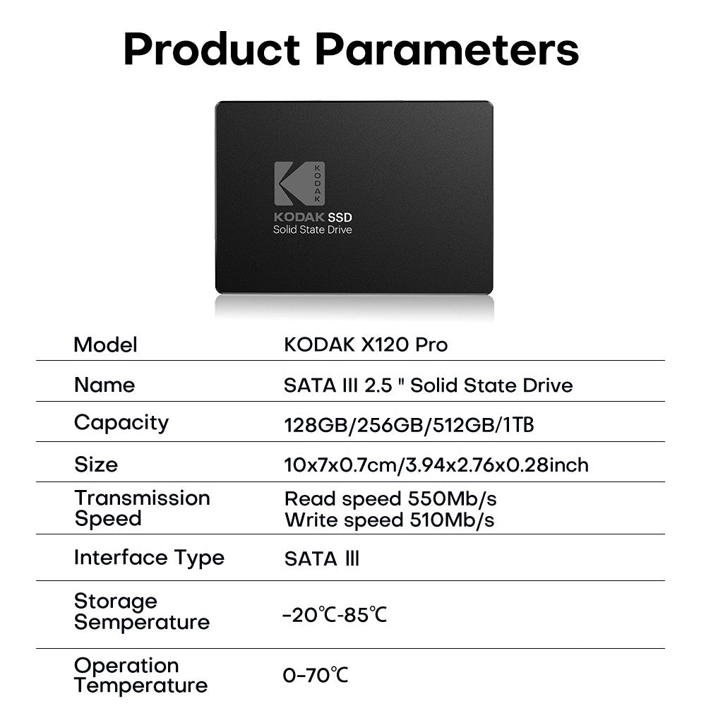Kodak Ultra SSD 1T Sata 2.5 Polegadas Disco Sólido Alta Velocidade 550Mb/s 512/128/256G HD SATA Disco Rígido Interno para Computador Portátil