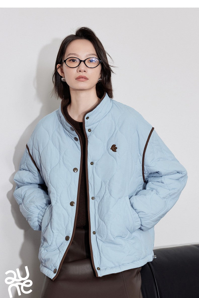 TOYOUTH Women Thick Cotton Coat 2024 Winter Long Sleeve Lapel Collar Contrasting Color Splicing Elegant Outwear Jacket Coat