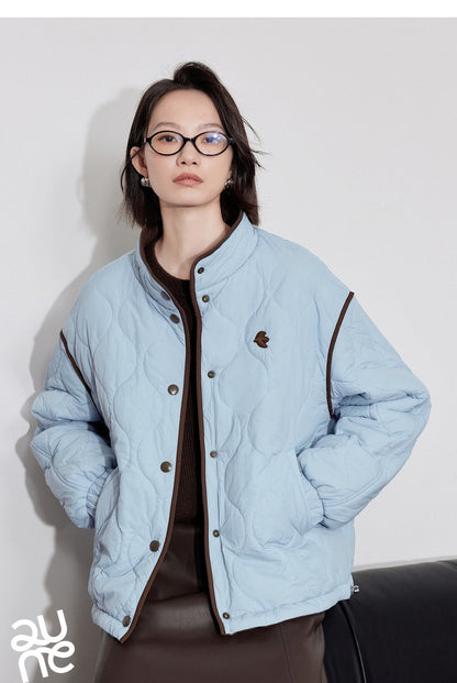 TOYOUTH Women Thick Cotton Coat 2024 Winter Long Sleeve Lapel Collar Contrasting Color Splicing Elegant Outwear Jacket Coat