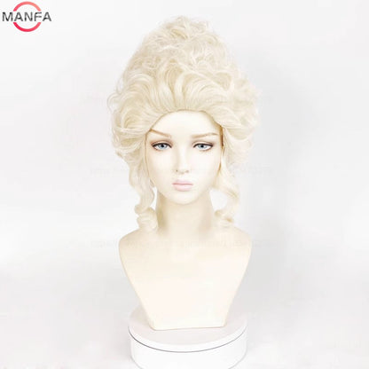 Perucas de Cosplay Maria Antonieta Princesa Médio Encaracolado Resistente ao Calor Peruca de Cabelo Sintético + Touca de Peruca