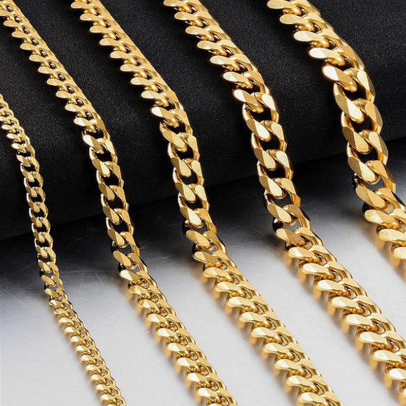 Colar de Aço Inoxidável Elo Cubano Hiphop de 5/7/9MM de Largura para Homens Gargantilha Básica Simples de Rapper Acessórios de Joalheria de Moda
